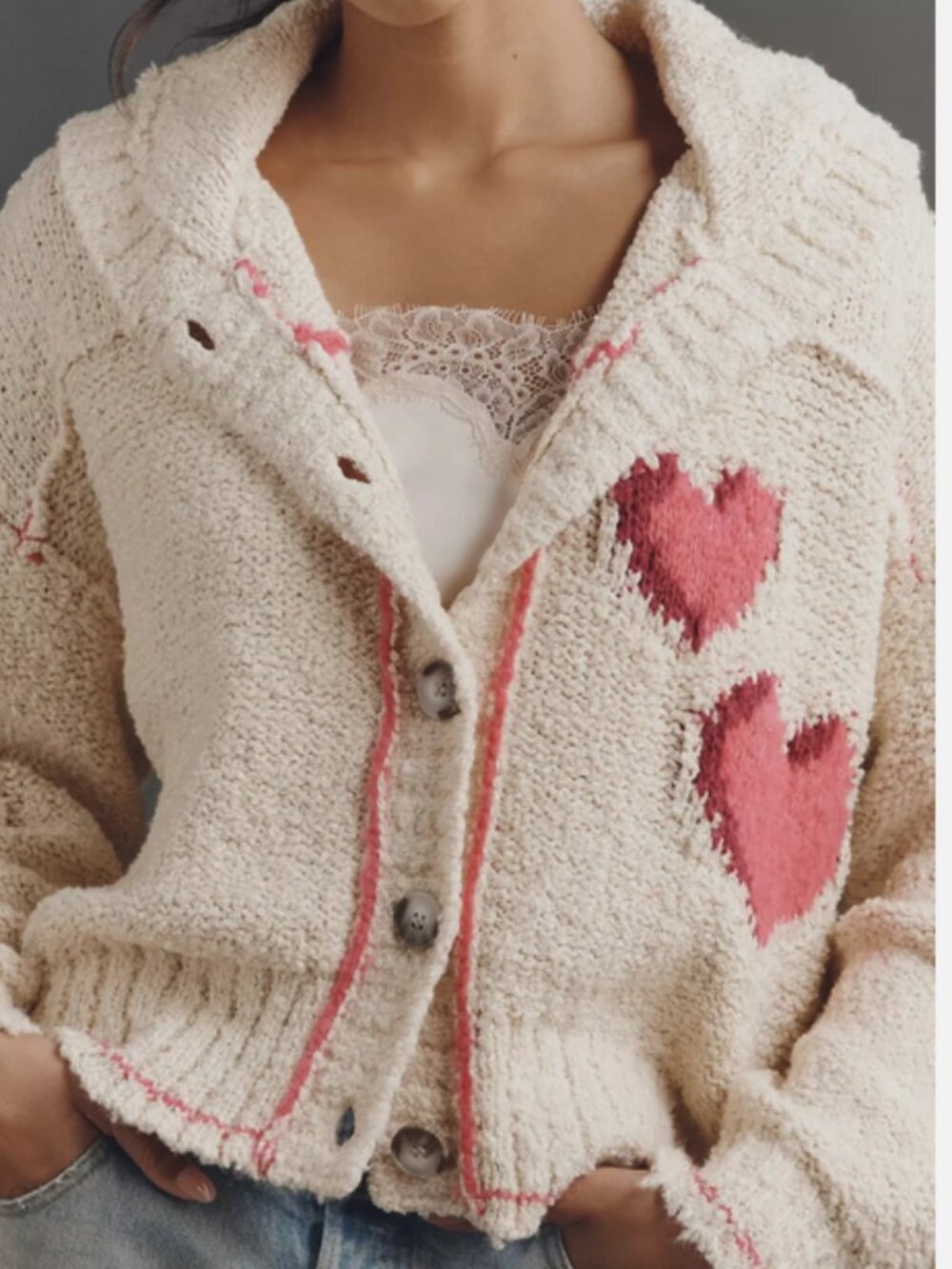 Anthropologie Pilcro Candy Heart Collared Long-Sleeve Cardigan Sweater XO XL NWT